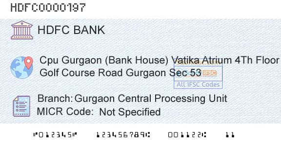 Hdfc Bank Gurgaon Central Processing UnitBranch 