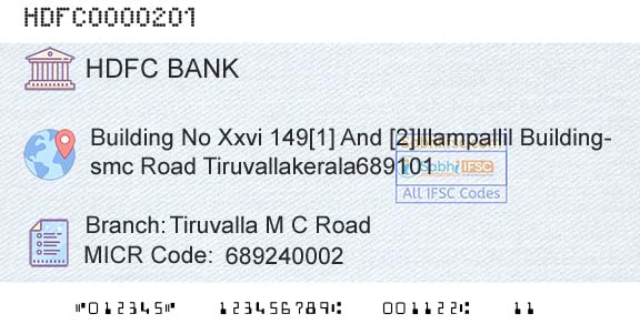 Hdfc Bank Tiruvalla M C RoadBranch 