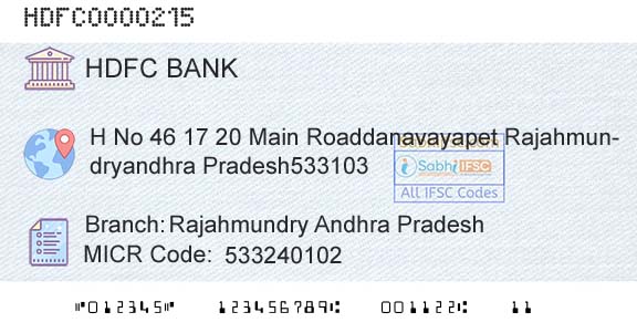 Hdfc Bank Rajahmundry Andhra PradeshBranch 
