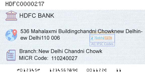 Hdfc Bank New Delhi Chandni ChowkBranch 