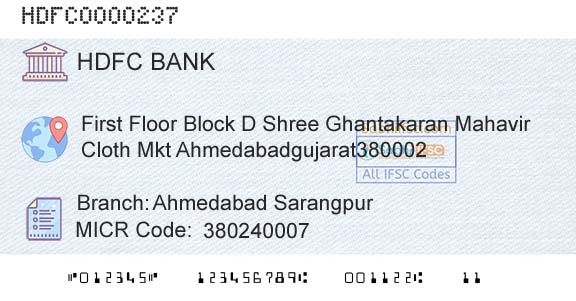 Hdfc Bank Ahmedabad SarangpurBranch 