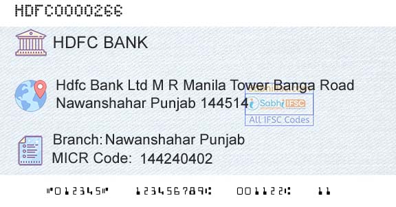 Hdfc Bank Nawanshahar PunjabBranch 