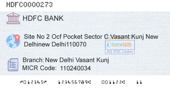 Hdfc Bank New Delhi Vasant KunjBranch 