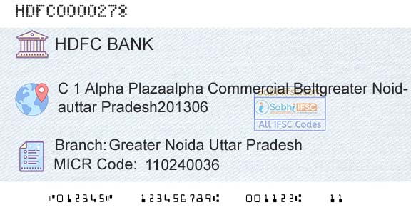 Hdfc Bank Greater Noida Uttar PradeshBranch 