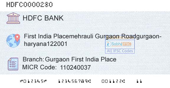 Hdfc Bank Gurgaon First India PlaceBranch 