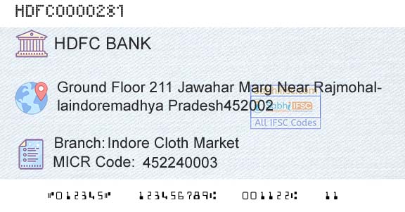 Hdfc Bank Indore Cloth MarketBranch 