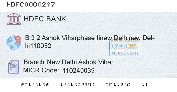 Hdfc Bank New Delhi Ashok ViharBranch 