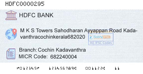 Hdfc Bank Cochin KadavanthraBranch 