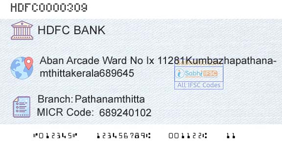 Hdfc Bank PathanamthittaBranch 