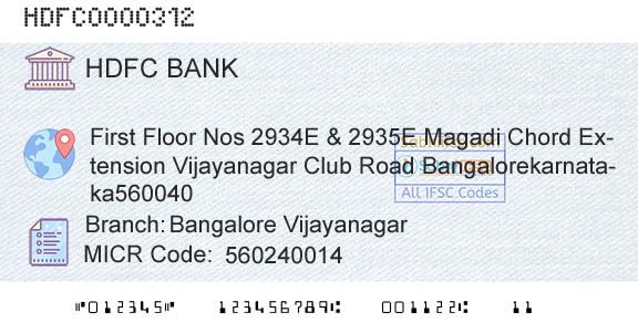 Hdfc Bank Bangalore VijayanagarBranch 