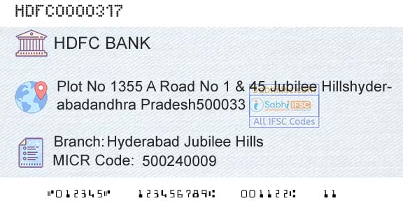 Hdfc Bank Hyderabad Jubilee HillsBranch 