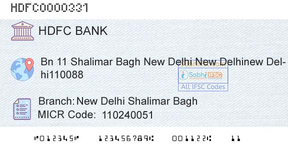 Hdfc Bank New Delhi Shalimar BaghBranch 