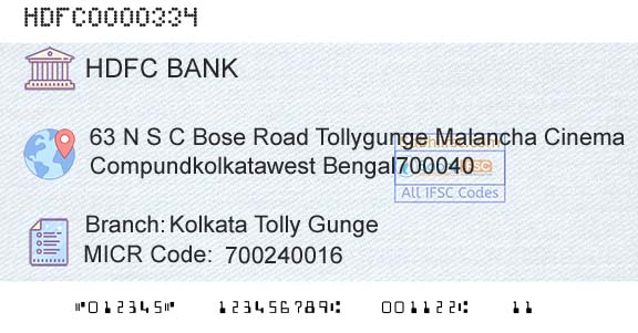 Hdfc Bank Kolkata Tolly GungeBranch 