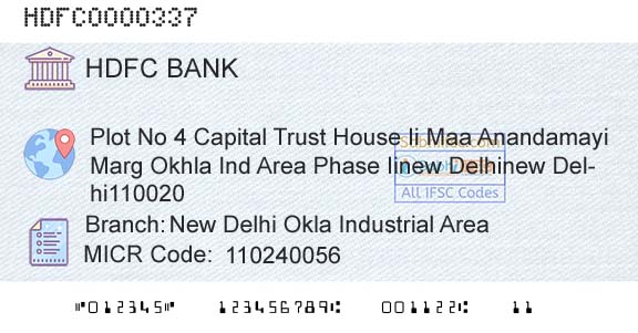 Hdfc Bank New Delhi Okla Industrial AreaBranch 