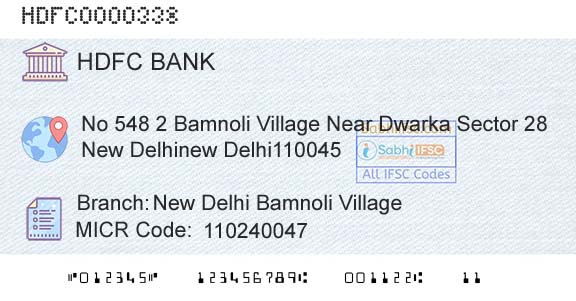 Hdfc Bank New Delhi Bamnoli VillageBranch 
