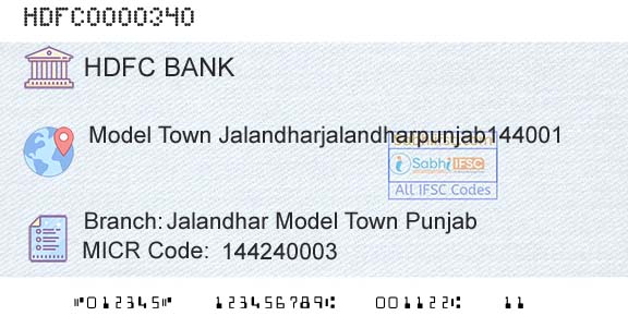 Hdfc Bank Jalandhar Model Town PunjabBranch 