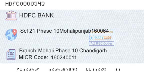 Hdfc Bank Mohali Phase 10 ChandigarhBranch 