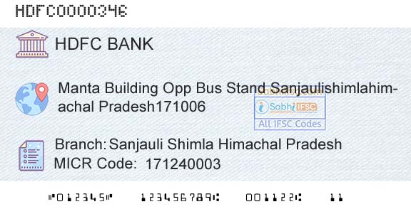 Hdfc Bank Sanjauli Shimla Himachal PradeshBranch 