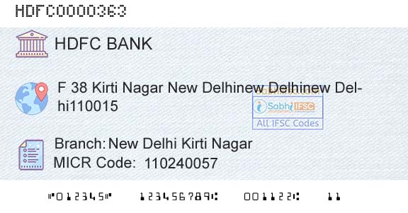 Hdfc Bank New Delhi Kirti NagarBranch 