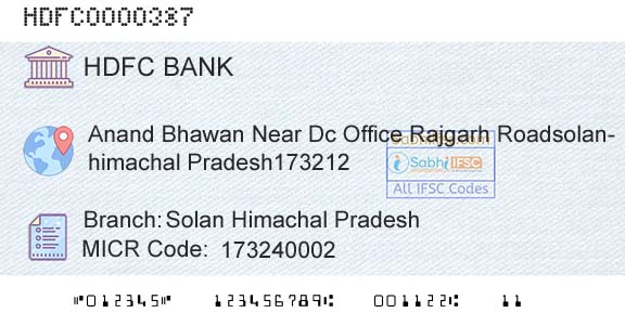Hdfc Bank Solan Himachal PradeshBranch 