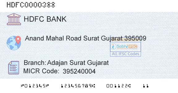 Hdfc Bank Adajan Surat GujaratBranch 