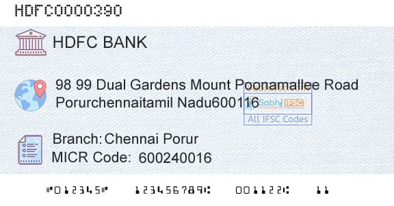 Hdfc Bank Chennai PorurBranch 