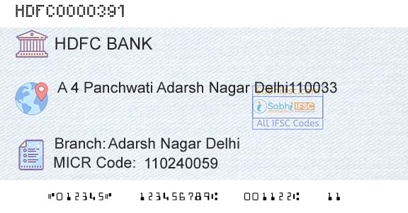 Hdfc Bank Adarsh Nagar DelhiBranch 