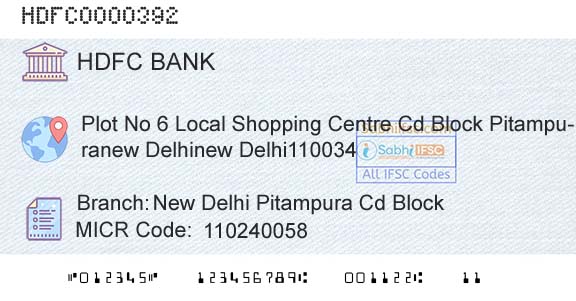 Hdfc Bank New Delhi Pitampura Cd BlockBranch 