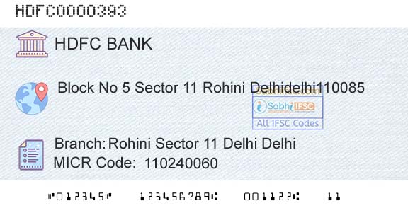 Hdfc Bank Rohini Sector 11 Delhi DelhiBranch 