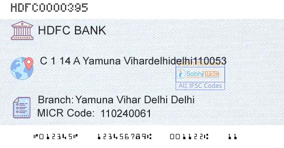 Hdfc Bank Yamuna Vihar Delhi DelhiBranch 