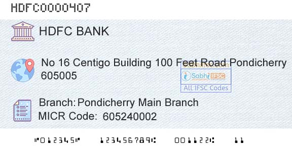 Hdfc Bank Pondicherry Main BranchBranch 