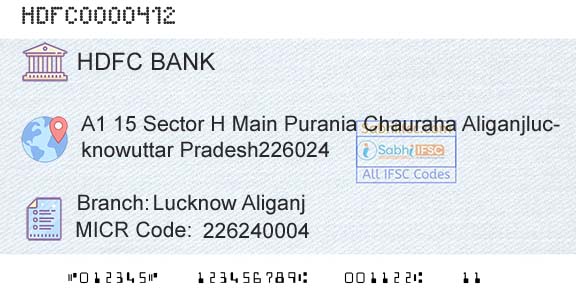 Hdfc Bank Lucknow AliganjBranch 