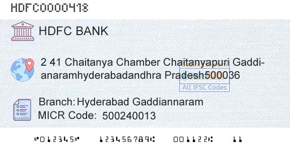 Hdfc Bank Hyderabad GaddiannaramBranch 