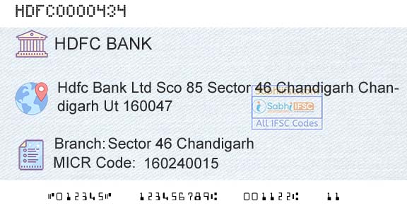 Hdfc Bank Sector 46 ChandigarhBranch 