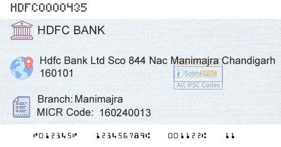 Hdfc Bank ManimajraBranch 