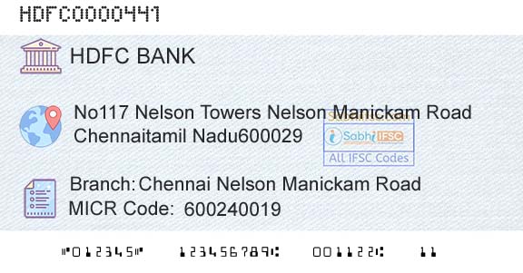Hdfc Bank Chennai Nelson Manickam RoadBranch 
