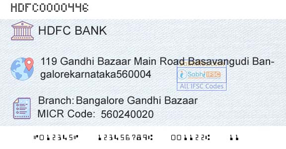 Hdfc Bank Bangalore Gandhi BazaarBranch 