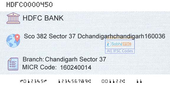 Hdfc Bank Chandigarh Sector 37Branch 