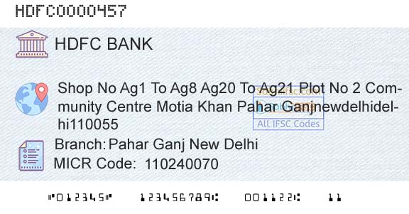 Hdfc Bank Pahar Ganj New DelhiBranch 