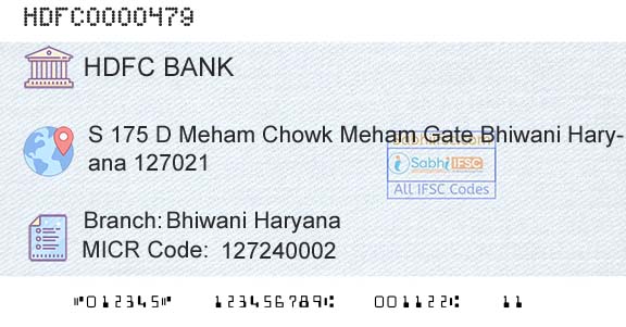 Hdfc Bank Bhiwani HaryanaBranch 