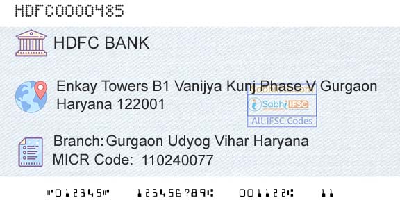Hdfc Bank Gurgaon Udyog Vihar HaryanaBranch 