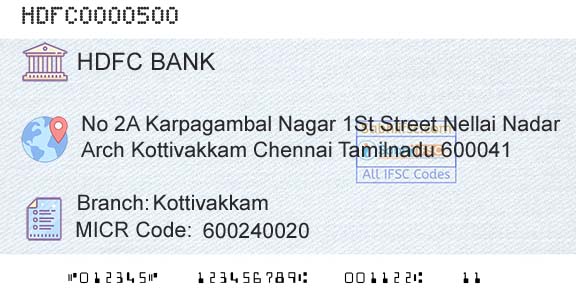 Hdfc Bank KottivakkamBranch 