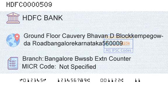 Hdfc Bank Bangalore Bwssb Extn CounterBranch 