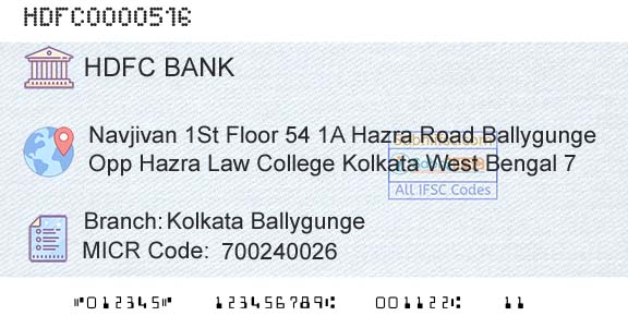Hdfc Bank Kolkata BallygungeBranch 