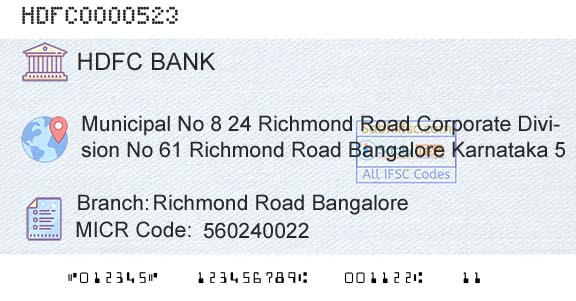 Hdfc Bank Richmond Road BangaloreBranch 