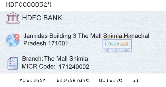 Hdfc Bank The Mall ShimlaBranch 