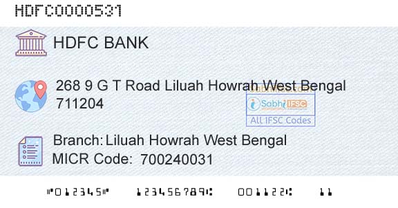 Hdfc Bank Liluah Howrah West BengalBranch 