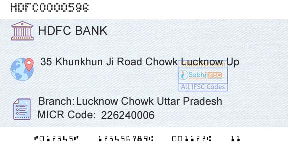 Hdfc Bank Lucknow Chowk Uttar PradeshBranch 