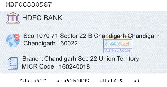 Hdfc Bank Chandigarh Sec 22 Union TerritoryBranch 