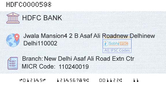 Hdfc Bank New Delhi Asaf Ali Road Extn CtrBranch 